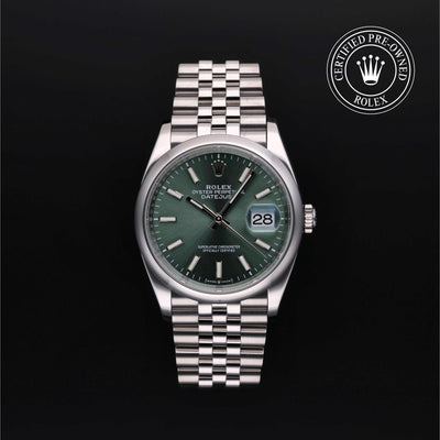 Rolex Certified Pre-owned Datejust M126200-0023 front on black background