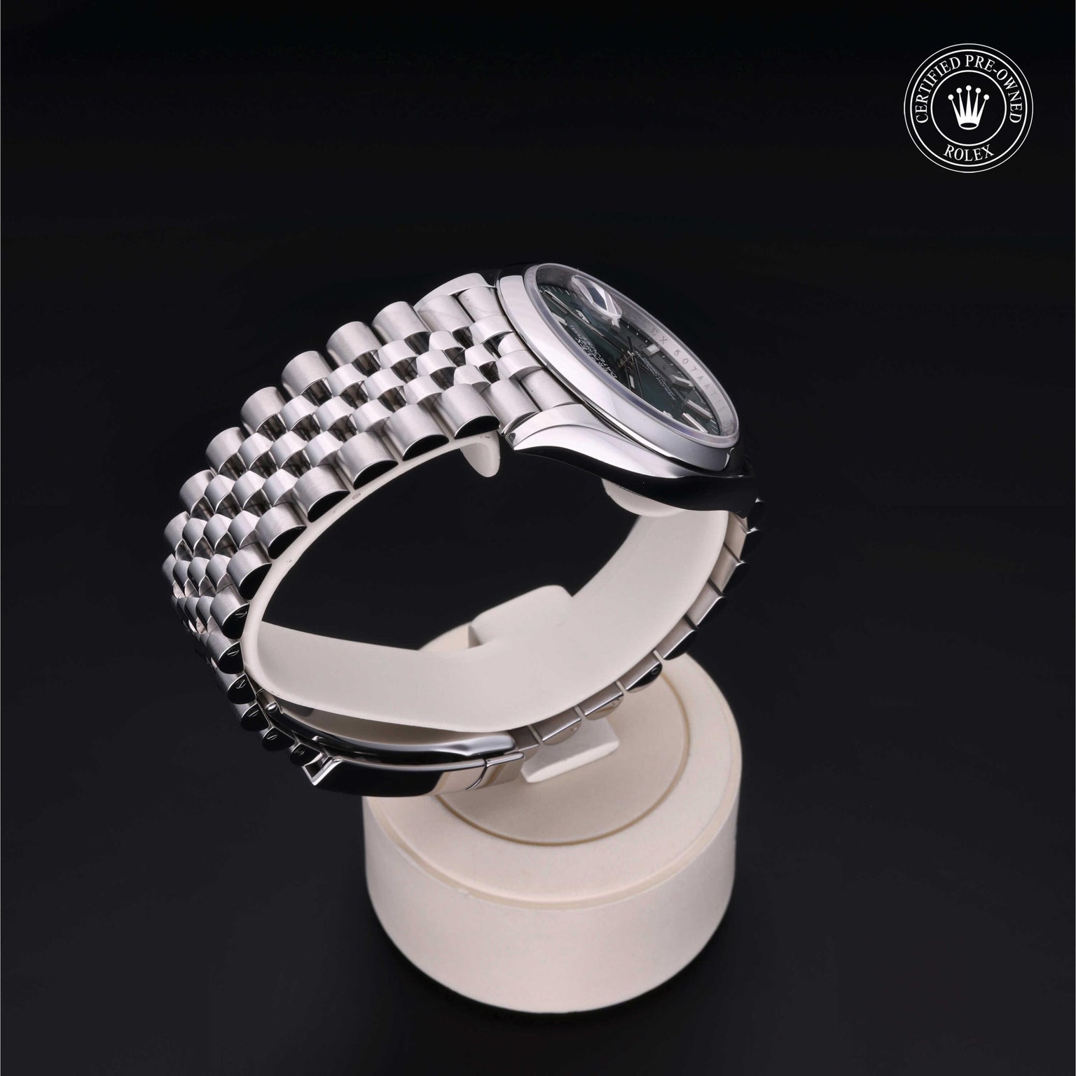Rolex Certified Pre-owned Datejust M126200-0023 front on black background