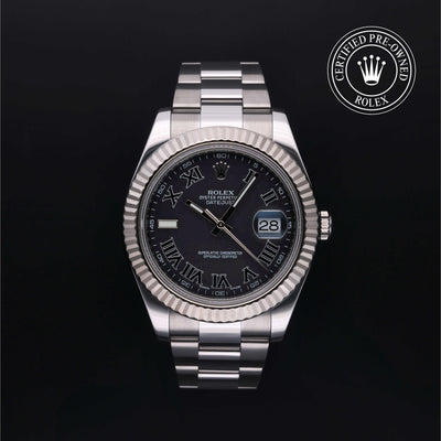 Rolex Certified Pre-owned Datejust M116334-0002 front on black background