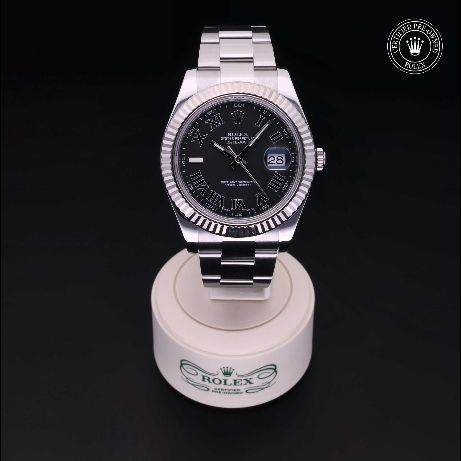 Rolex Certified Pre-owned Datejust M116334-0002 front on black background