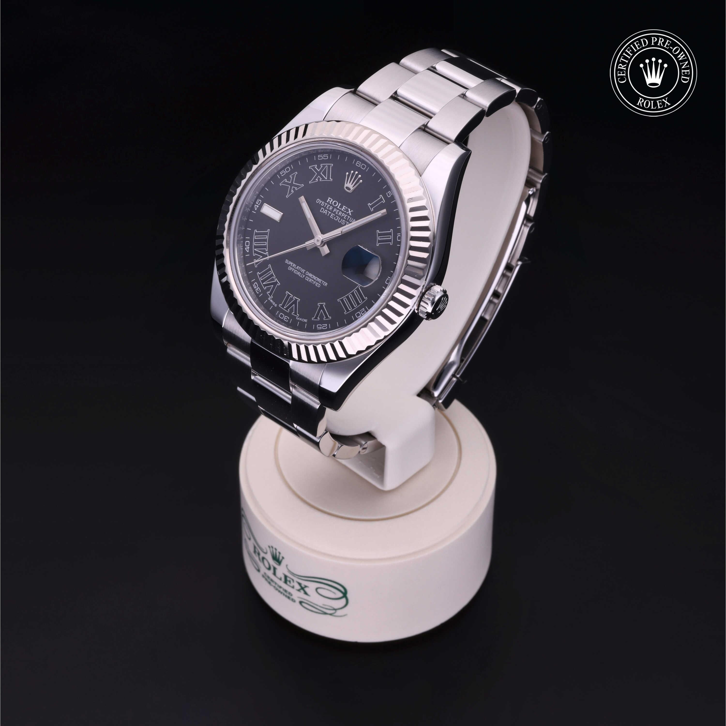 Rolex Certified Pre-owned Datejust M116334-0002 front on black background