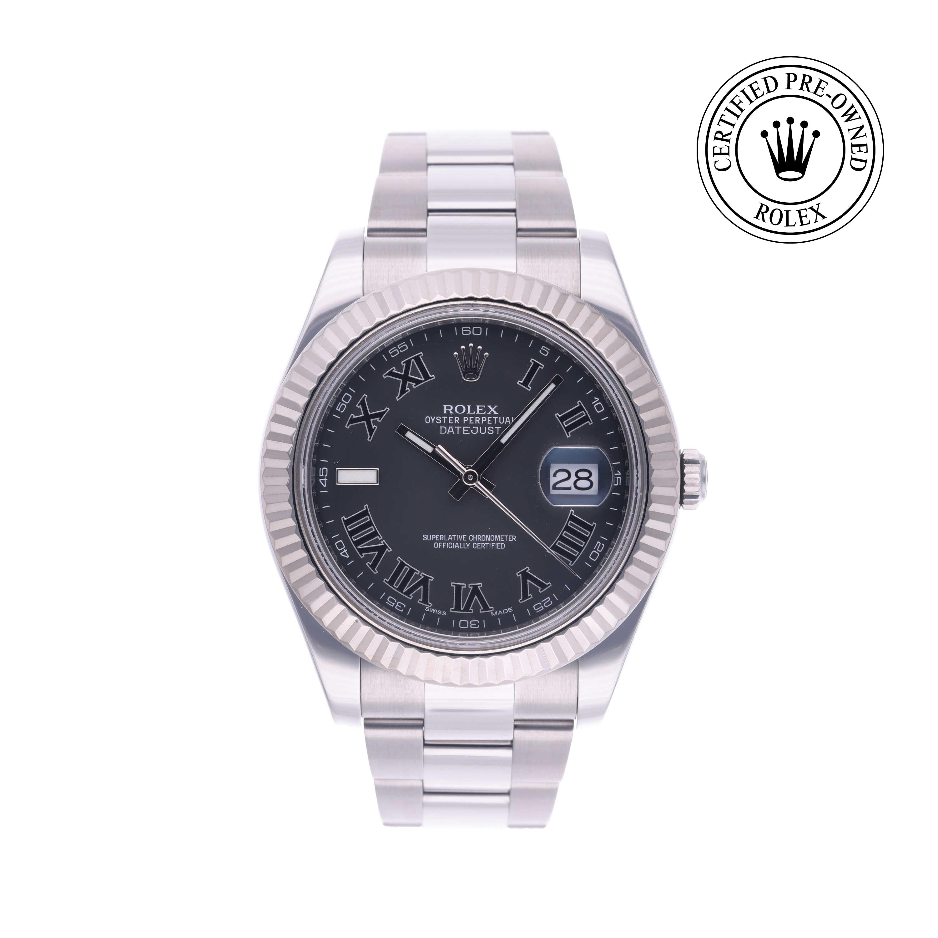 Rolex Certified Pre-owned Datejust M116334-0002 front on white background