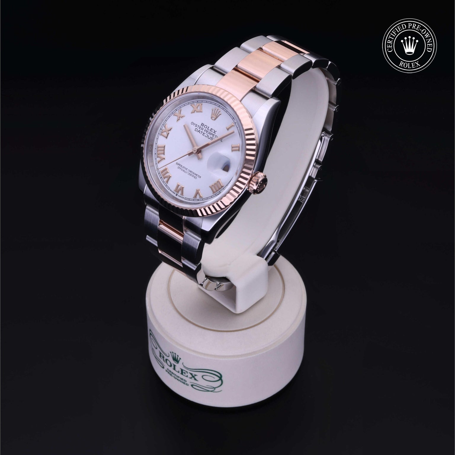 Rolex Certified Pre-owned Datejust M126231-0016 front on black background