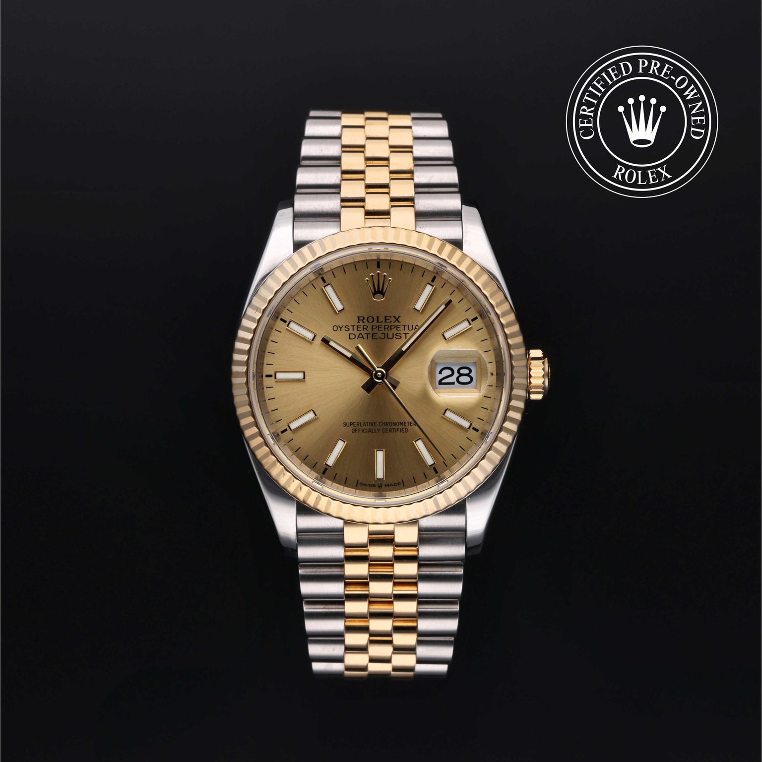 Rolex Certified Pre-owned Datejust M126233-0015 front on black background