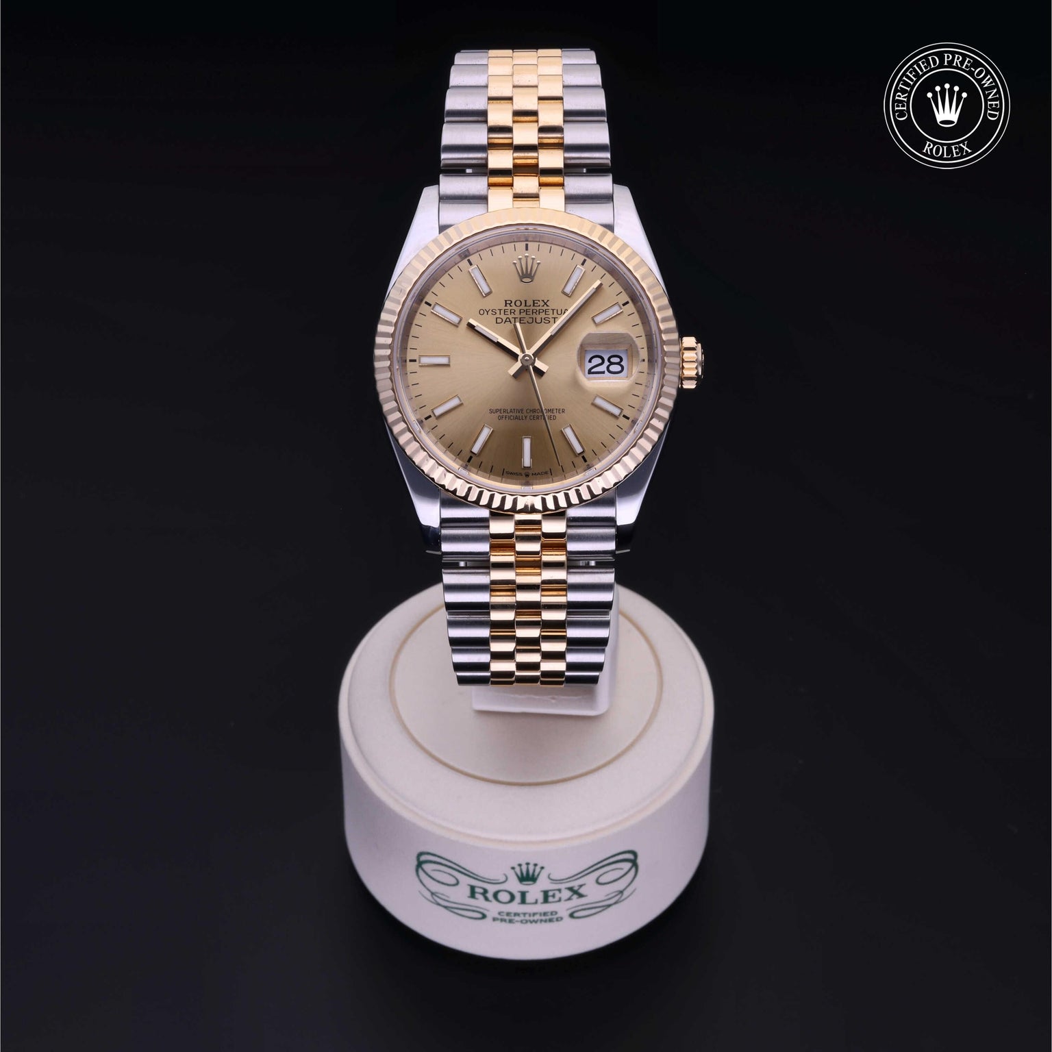 Rolex Certified Pre-owned Datejust M126233-0015 front on black background