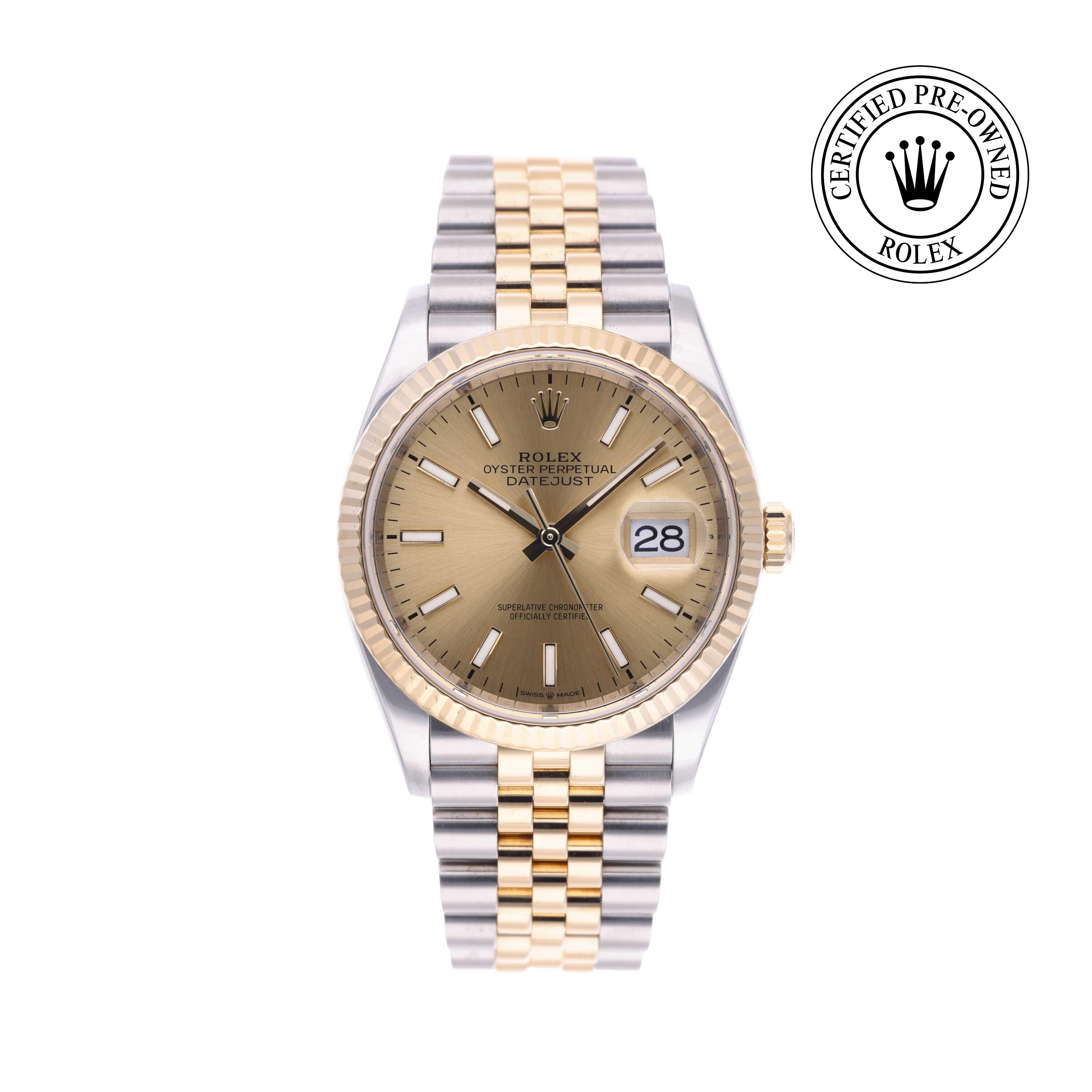 Rolex Certified Pre-owned Datejust M126233-0015 front on white background