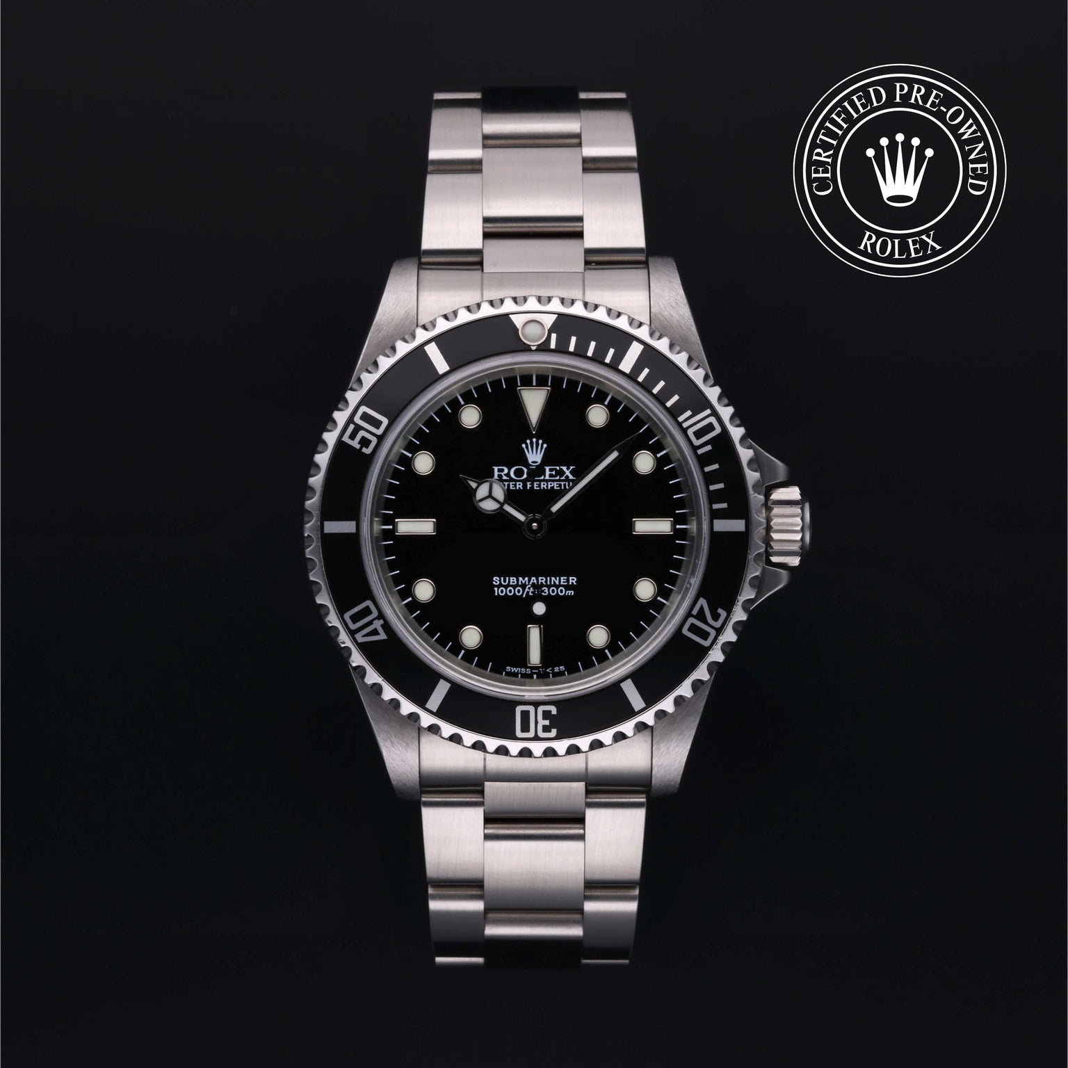 Rolex Certified Pre-owned Submariner Non Date M14060-0001 front on black background