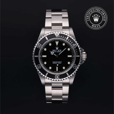Rolex Certified Pre-owned Submariner Non Date M14060-0001 front on black background