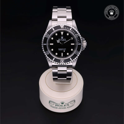 Rolex Certified Pre-owned Submariner Non Date M14060-0001 front on black background