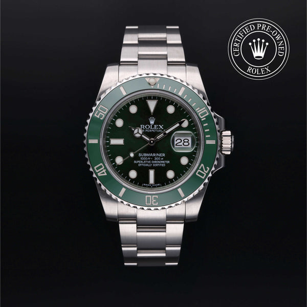Rolex Certified Pre-owned Submariner M116610LV-0002 front on black background