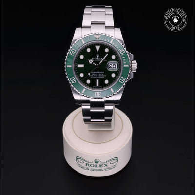 Rolex Certified Pre-owned Submariner M116610LV-0002 front on black background