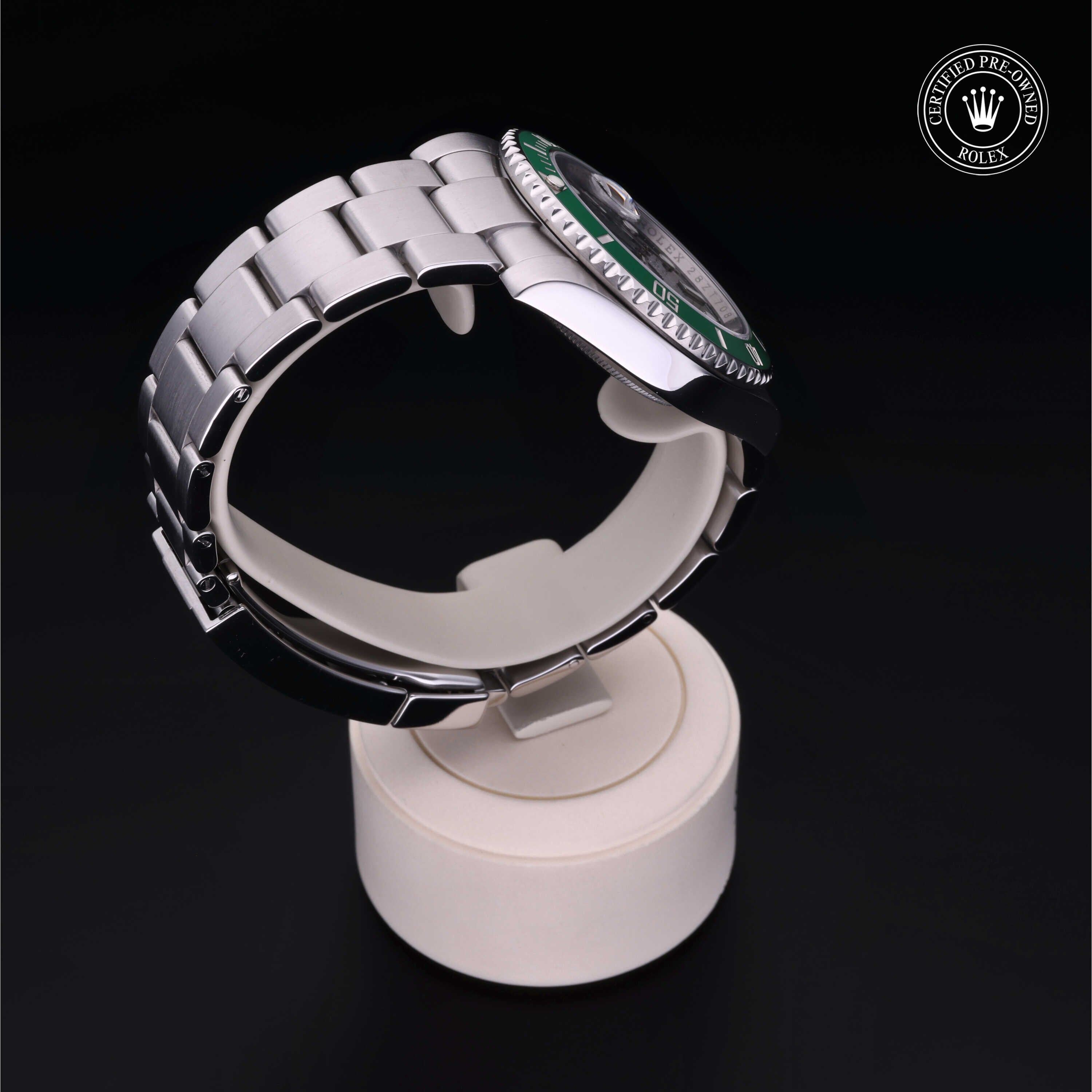 Rolex Certified Pre-owned Submariner M116610LV-0002 front on black background