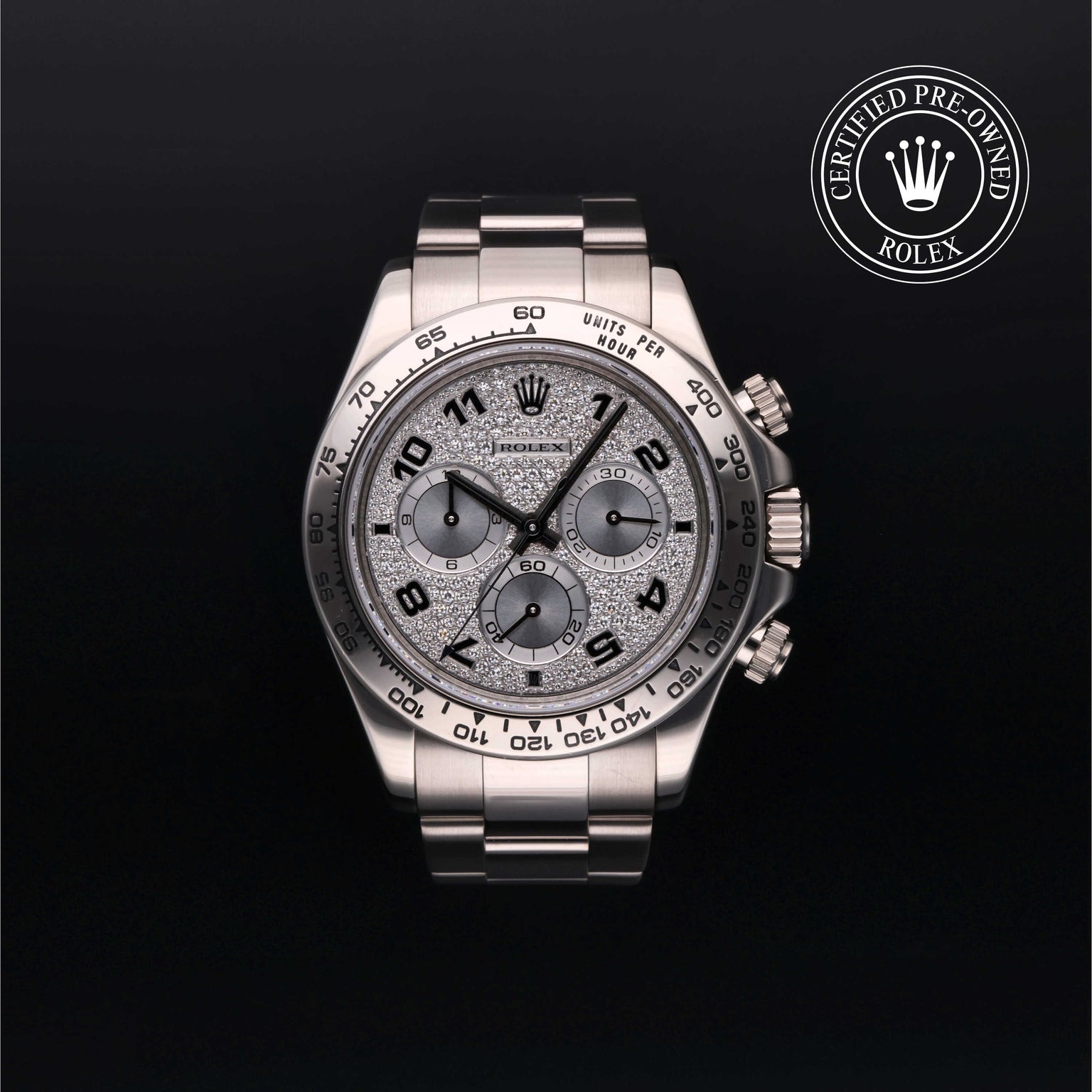 Rolex Certified Pre-owned Daytona M116509-0052 front on black background
