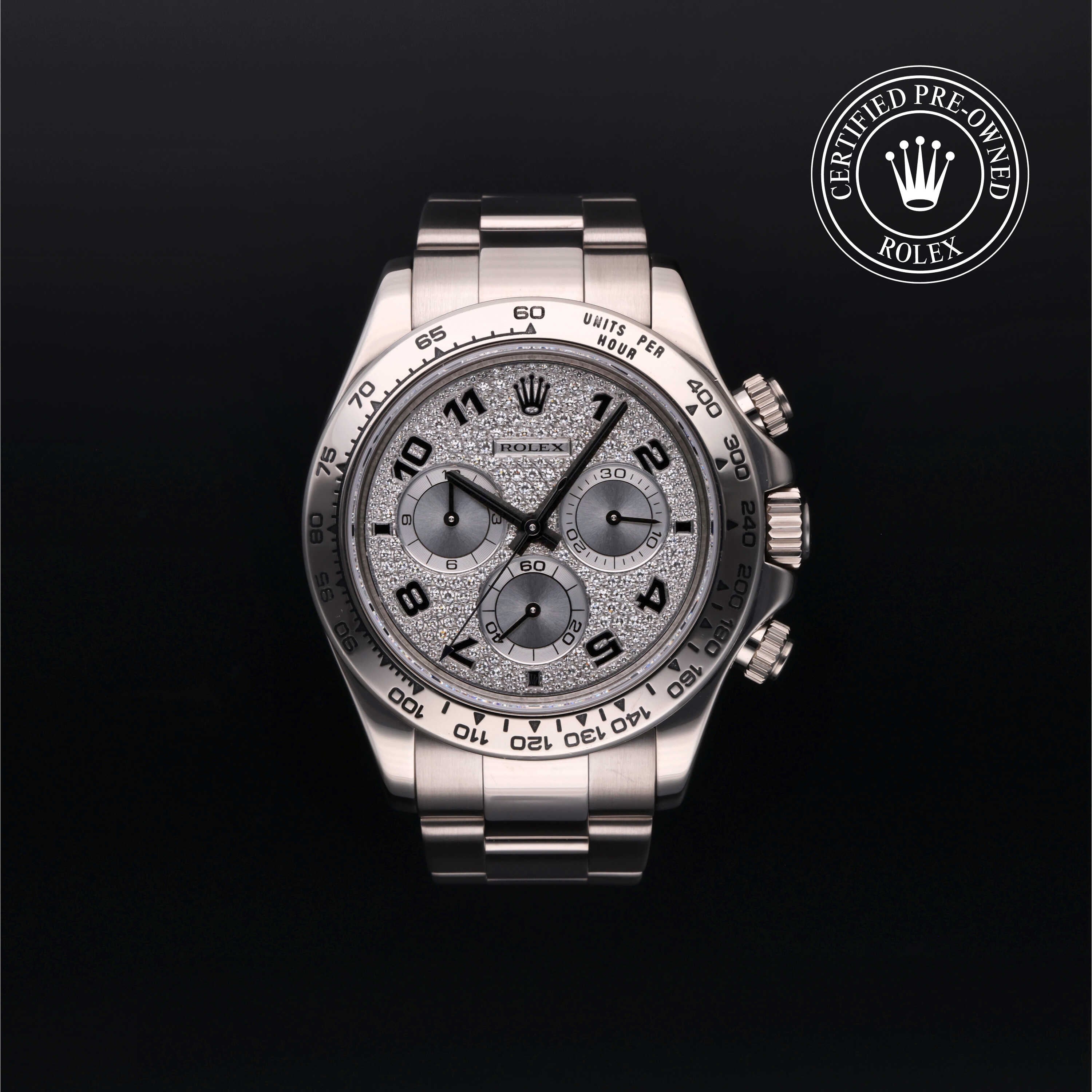 Rolex Certified Pre-owned Daytona M116509-0052 front on black background