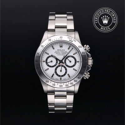 Rolex Certified Pre-owned Daytona M16520-0001 front on black background