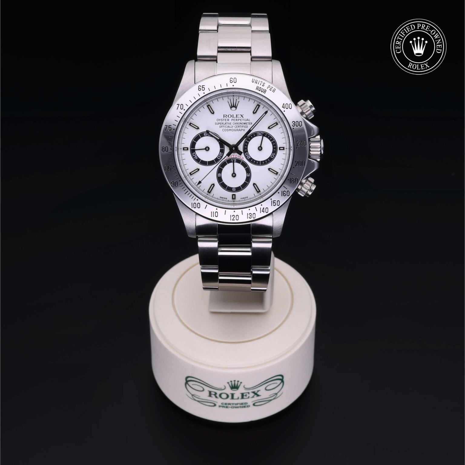 Rolex Certified Pre-owned Daytona M16520-0001 front on black background
