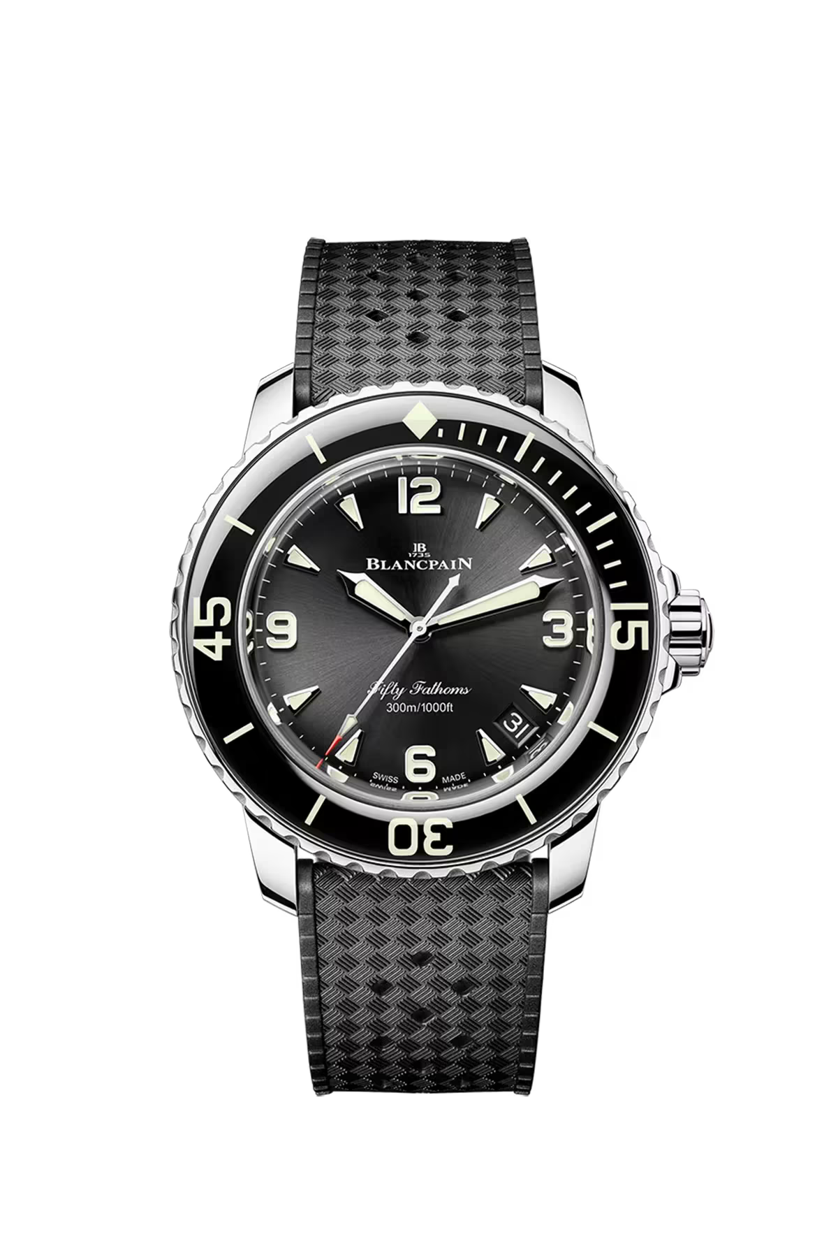 Fifty Fathoms Automatique | 43.3mm, Sunburst Black Dial, Rubber Strap