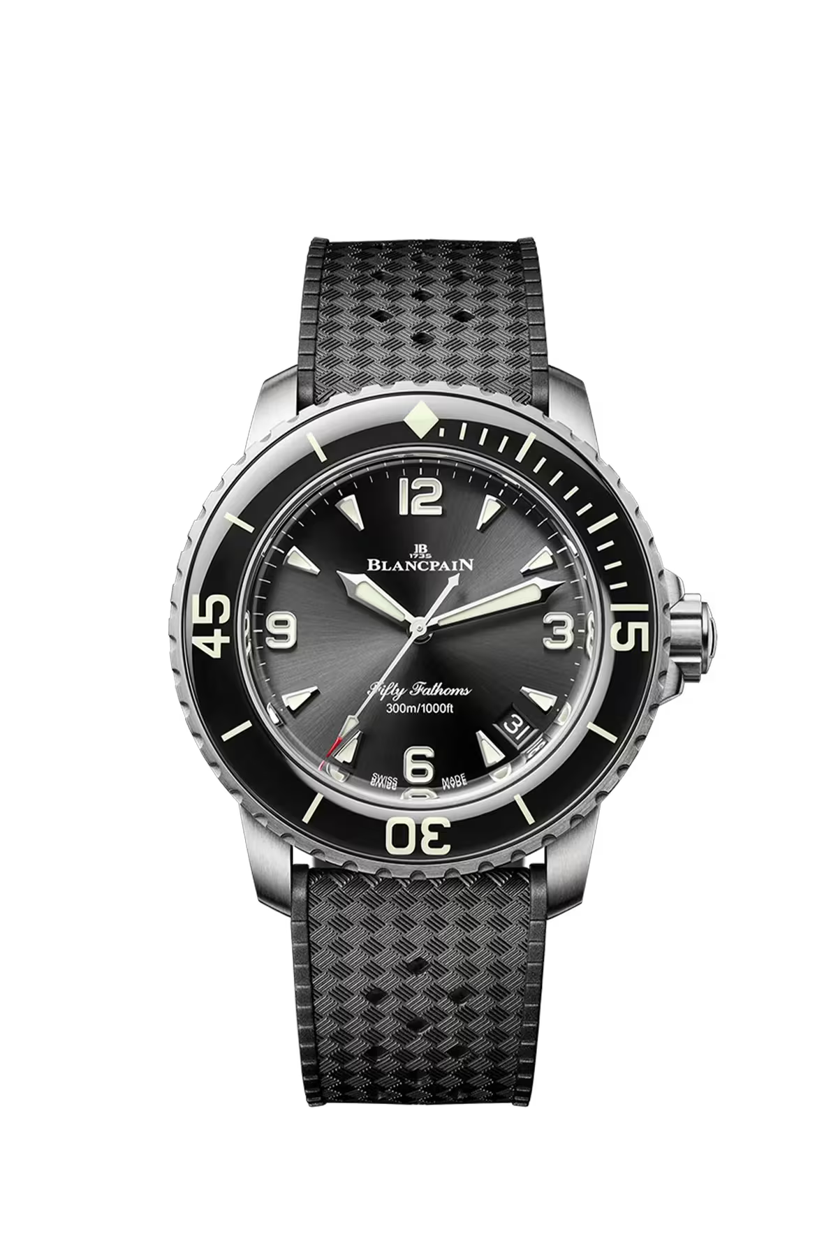 Fifty Fathoms Automatique | 42.3mm, Sunburst Black Dial, Rubber Strap