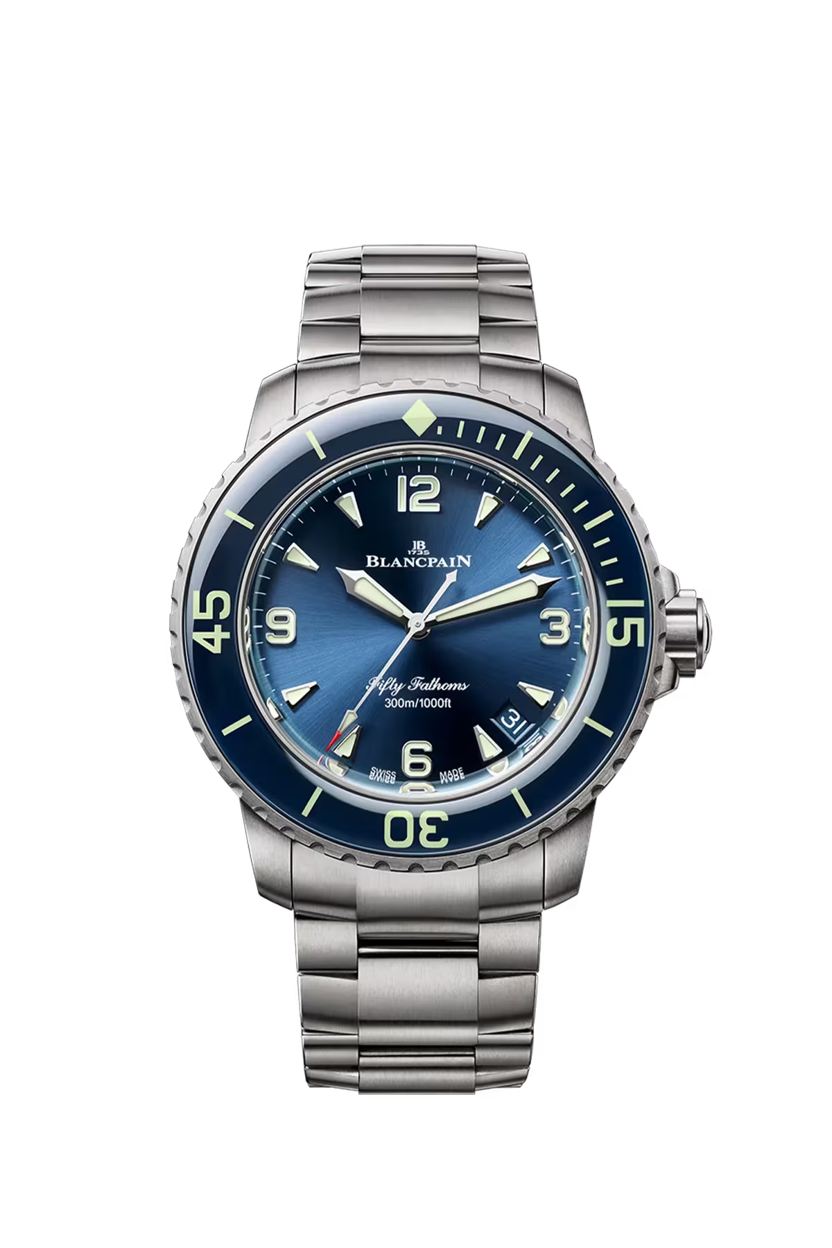 Fifty Fathoms Automatique | 42.3mm, Sunburst Blue Dial, Satin-Brushed Titanium Strap