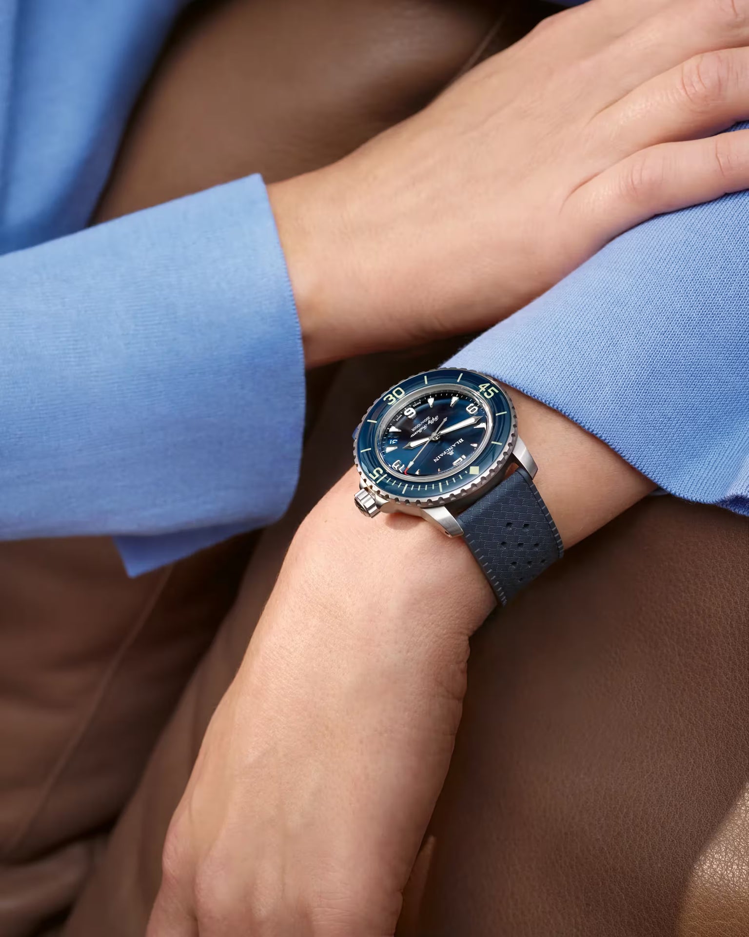 Fifty Fathoms Automatique | 42.3mm, Sunburst Blue Dial, Satin-Brushed Titanium Strap