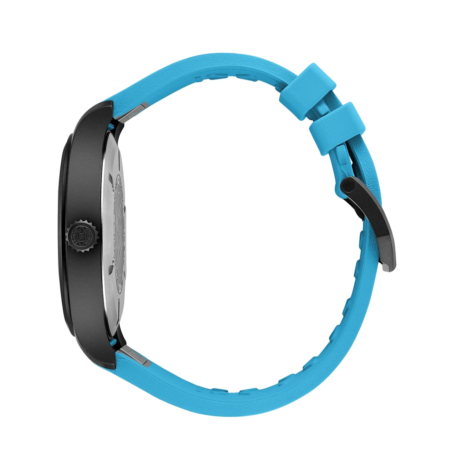 Wristwatch with a blue strap on a white background