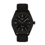 Black Tissot watch with a black strap on a white background