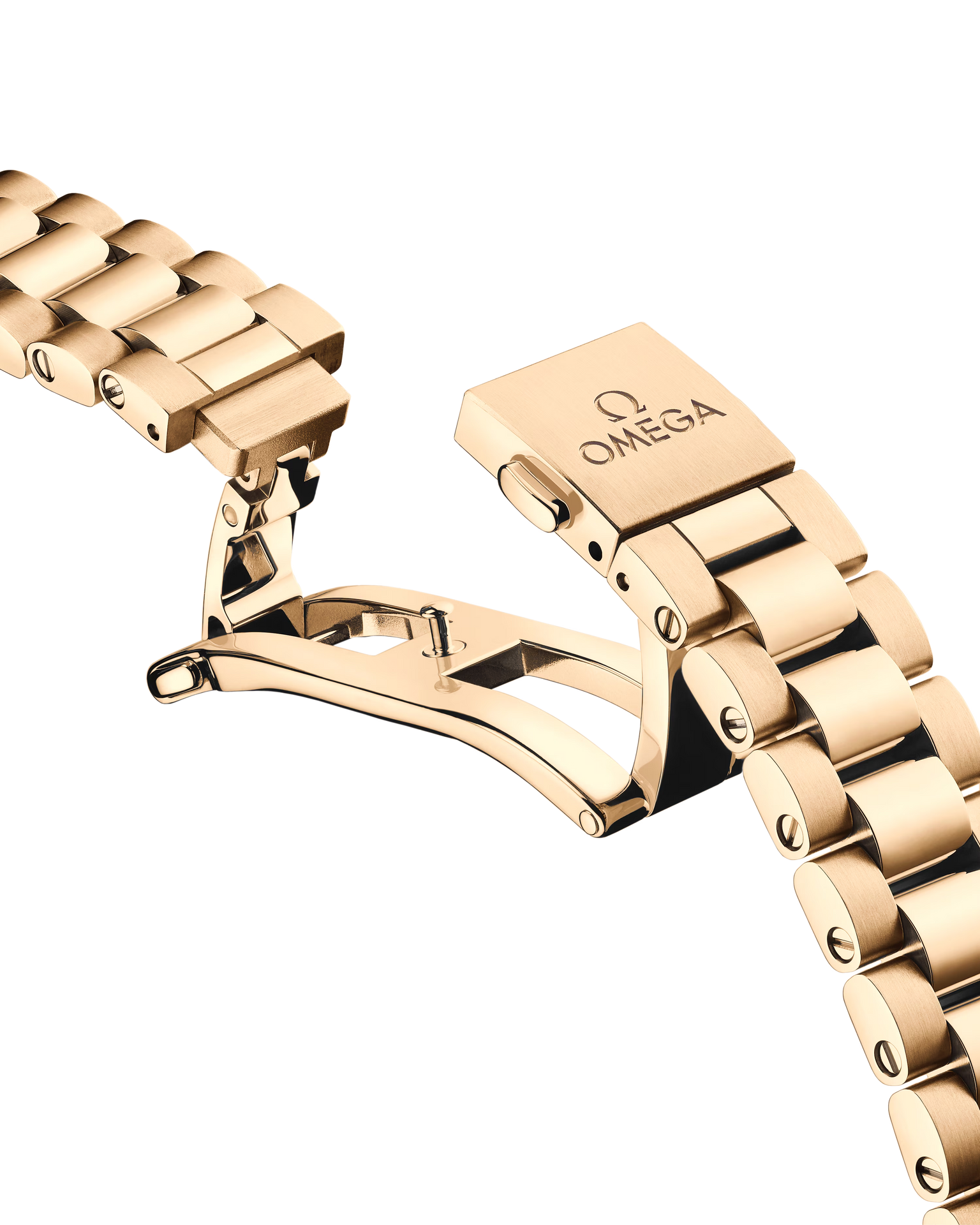 OMEGA Seamaster Aqua Terra 150M 30mm, Moonshine™ gold on Moonshine™ gold Watch on a Moonshine™ gold integrated bracelet clasp.