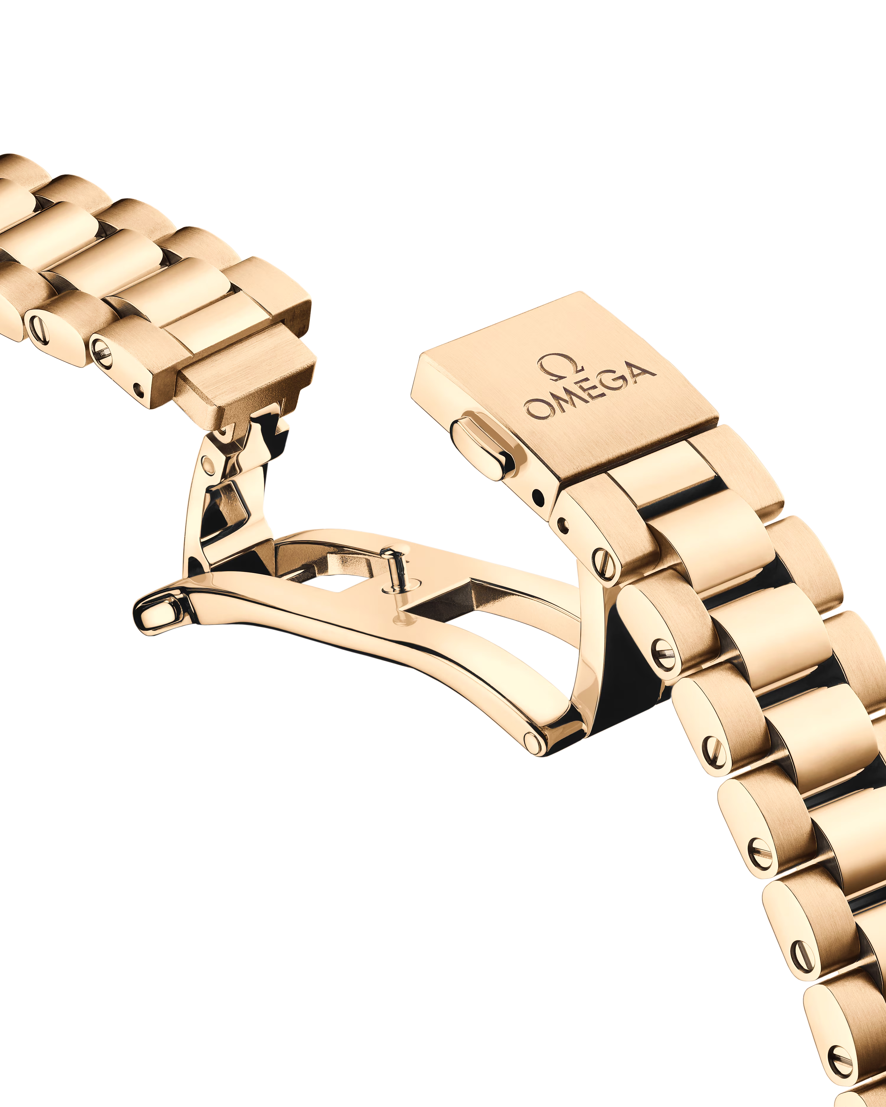 OMEGA Seamaster Aqua Terra 150M 30mm, Moonshine™ gold on Moonshine™ gold Watch on a Moonshine™ gold integrated bracelet clasp.