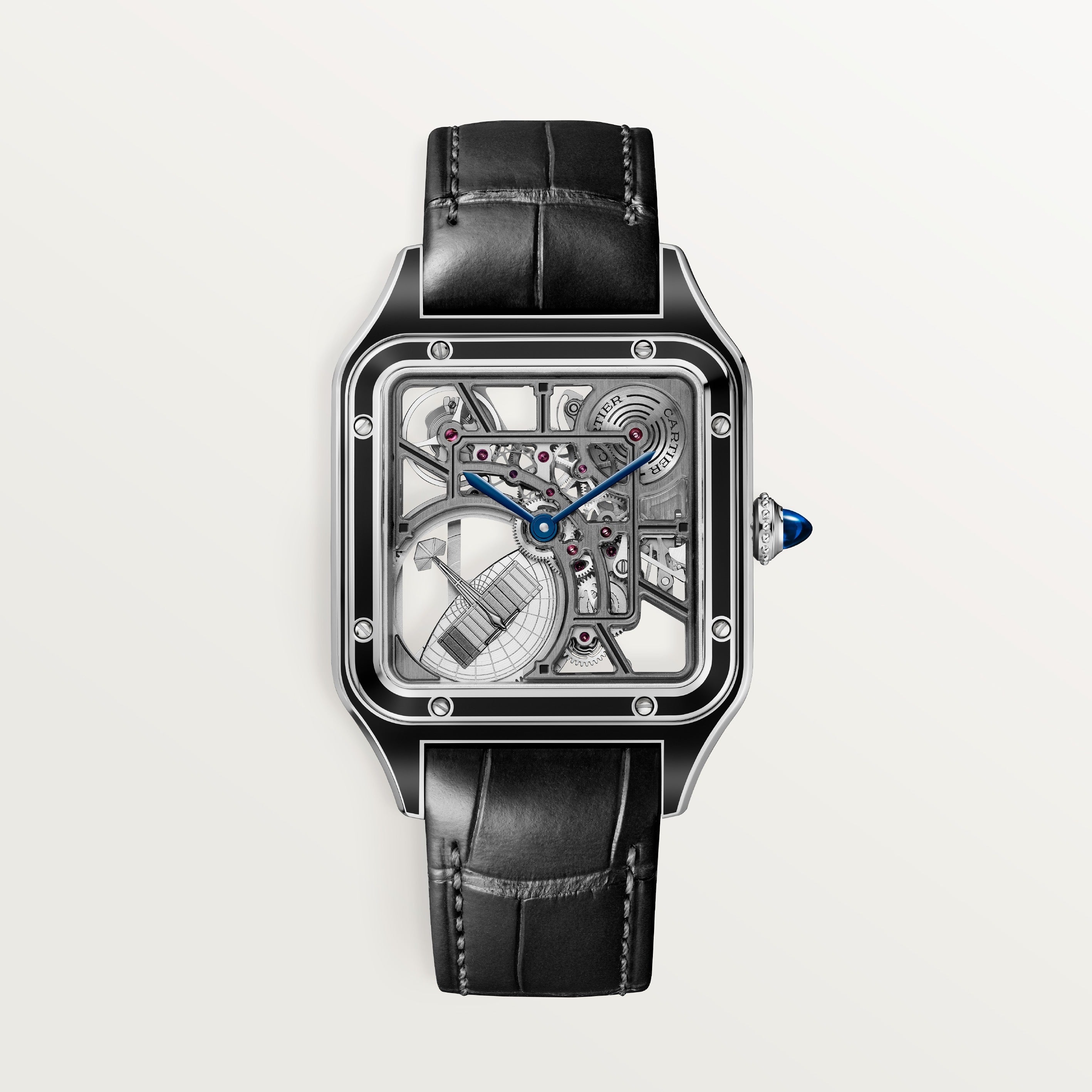 Cartier Santos-dumont Skeleton Equipped with A Micro-rotor Large Model WHSA0044 front on white background