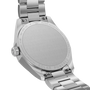 Silver watch with 'Solar Powered' text on a white background