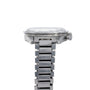 OMEGA Speedmaster wristwatch displayed from the side, with a round face and linked silver metal band.