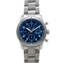 The Breitling Navitimer 8 Chronograph features a blue dial with three subdials and a stainless steel band.