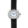 The Cartier Vendome Diamond watch features a black strap, Roman numerals, and a diamond-encrusted bezel.