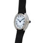The Cartier Vendome Diamond wristwatch features a black strap, Roman numerals, and a diamond-studded silver bezel.
