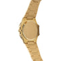 Gold-tone watch with octagonal case, link bracelet, and blank dial visible from the back.