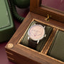 A. Lange & Söhne Jumping Seconds watch with cream dial and Roman numerals in wooden presentation box with green fabric lining