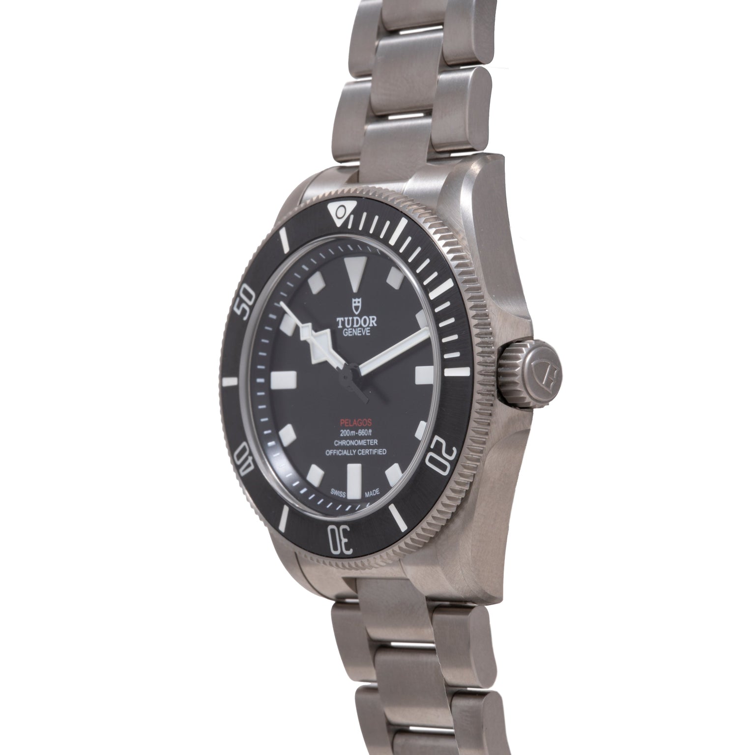 Tudor Pelagos 39 stainless steel dive watch with black dial, rotating bezel, and matching bracelet.