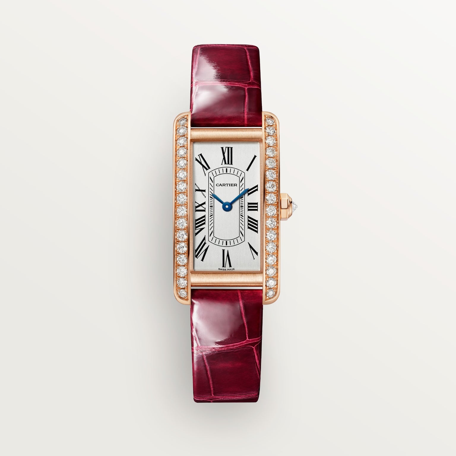 Tank Américaine Small Model | Quartz Movement, Rose Gold, Diamonds, Leather