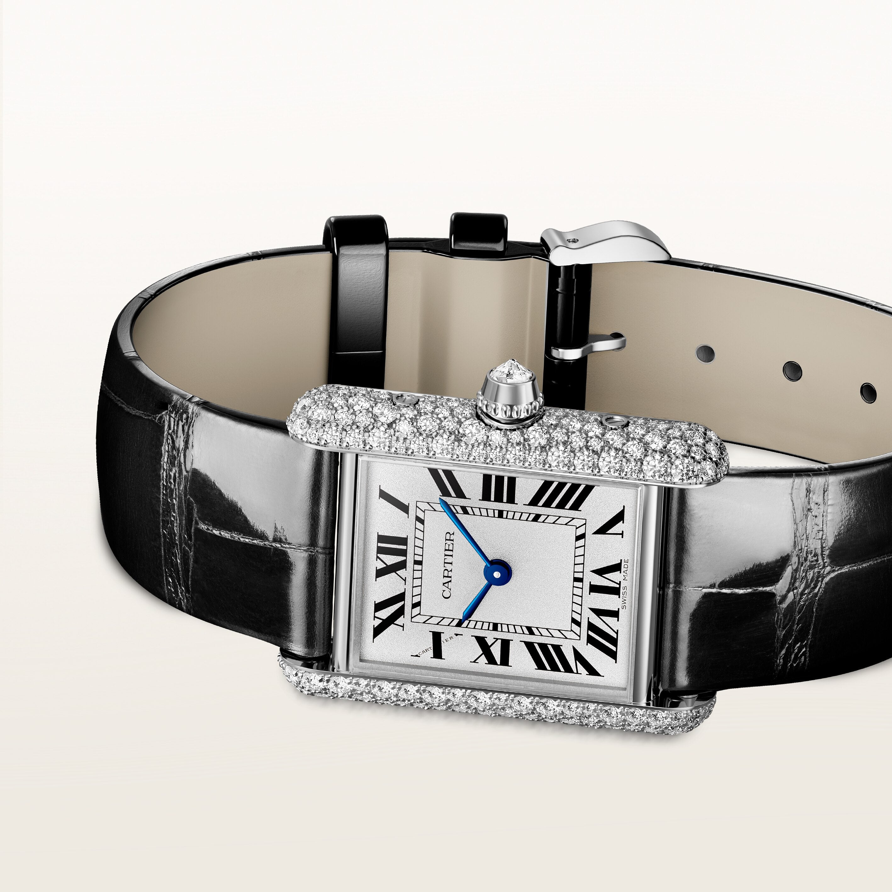 Tank Louis Small Model | 22mm, 18K White Gold, Alligator Leather Strap