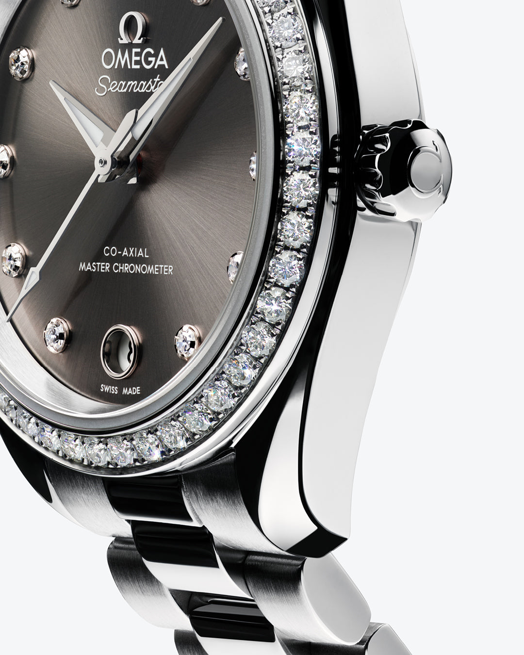 OMEGA Seamaster Aqua Terra 150M 30mm Steel on Steel Diamond Bezel Diamond Markers Grey Dial Watch 