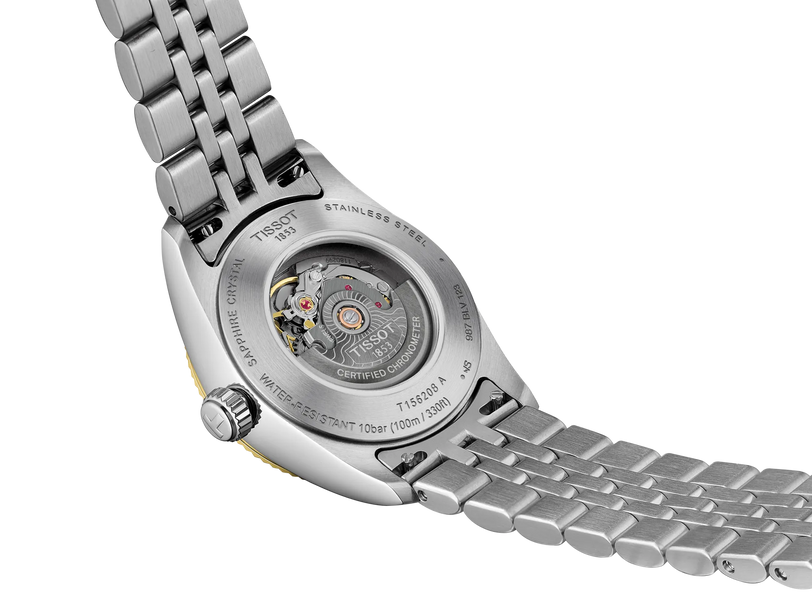 Stainless steel watch with 30mm case, multi-link bracelet, and visible automatic movement through transparent caseback.