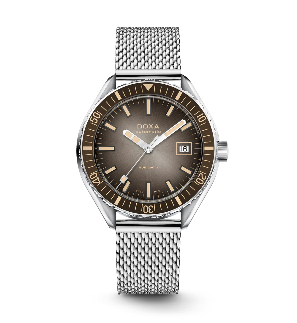 Silver watch with gray dial on a white background