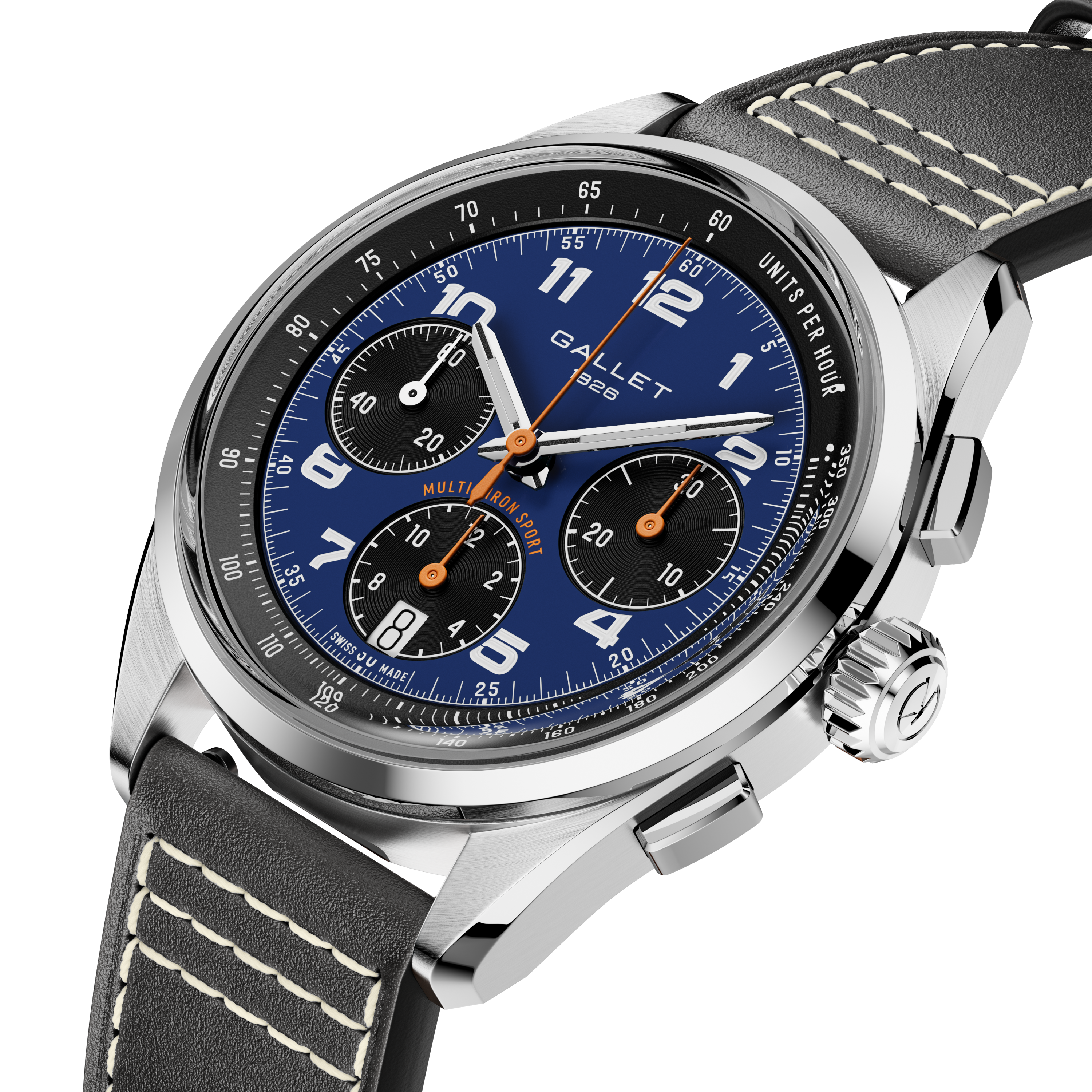 Multichron Sport | 41mm, Steel Case, Black Leather Strap