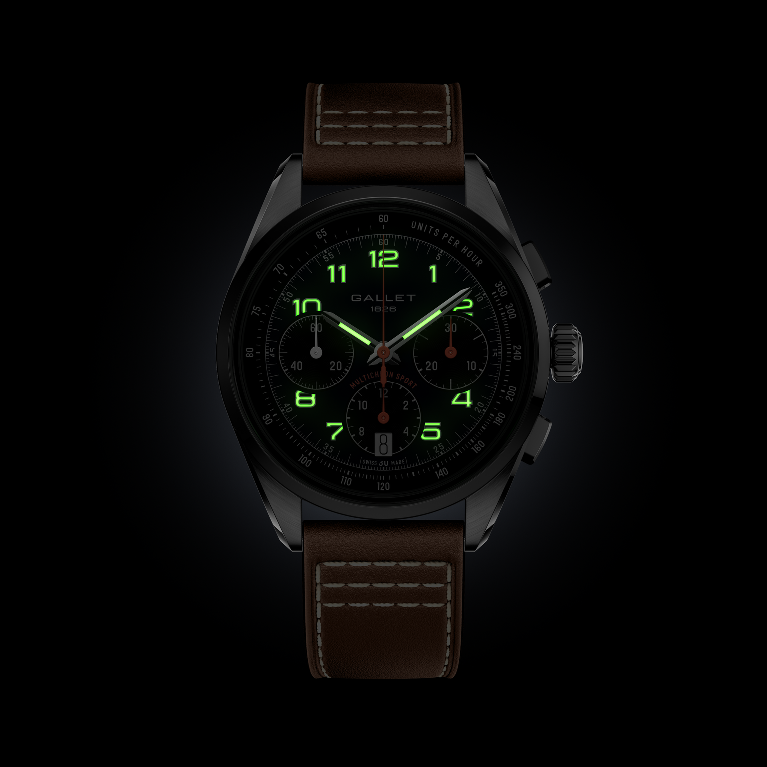 Multichron Sport | 41mm, Steel Case, Black Leather Strap
