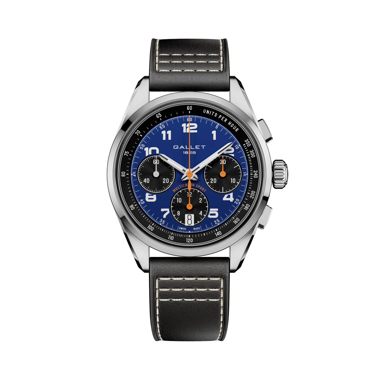 Multichron Sport | 41mm, Steel Case, Black Leather Strap