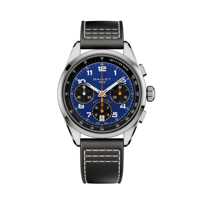 Multichron Sport | 41mm, Steel Case, Black Leather Strap