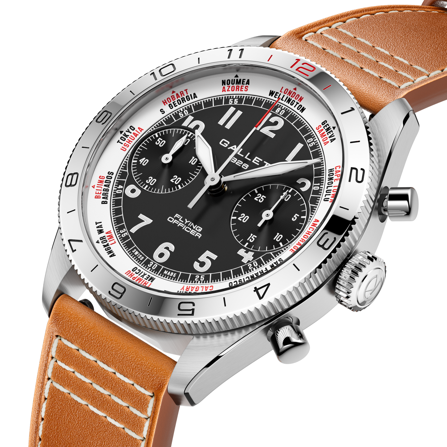 Flying Officer | 40mm, Steel Case, Brown Leather Strap