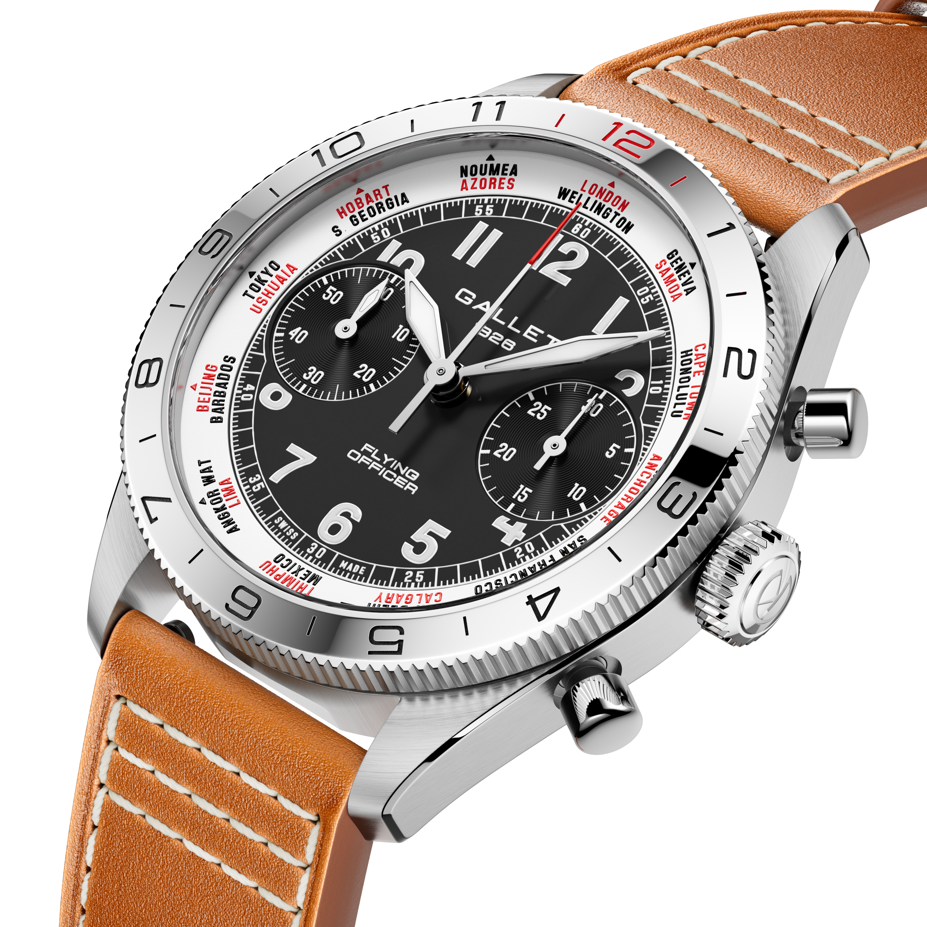 Flying Officer | 40mm, Steel Case, Brown Leather Strap