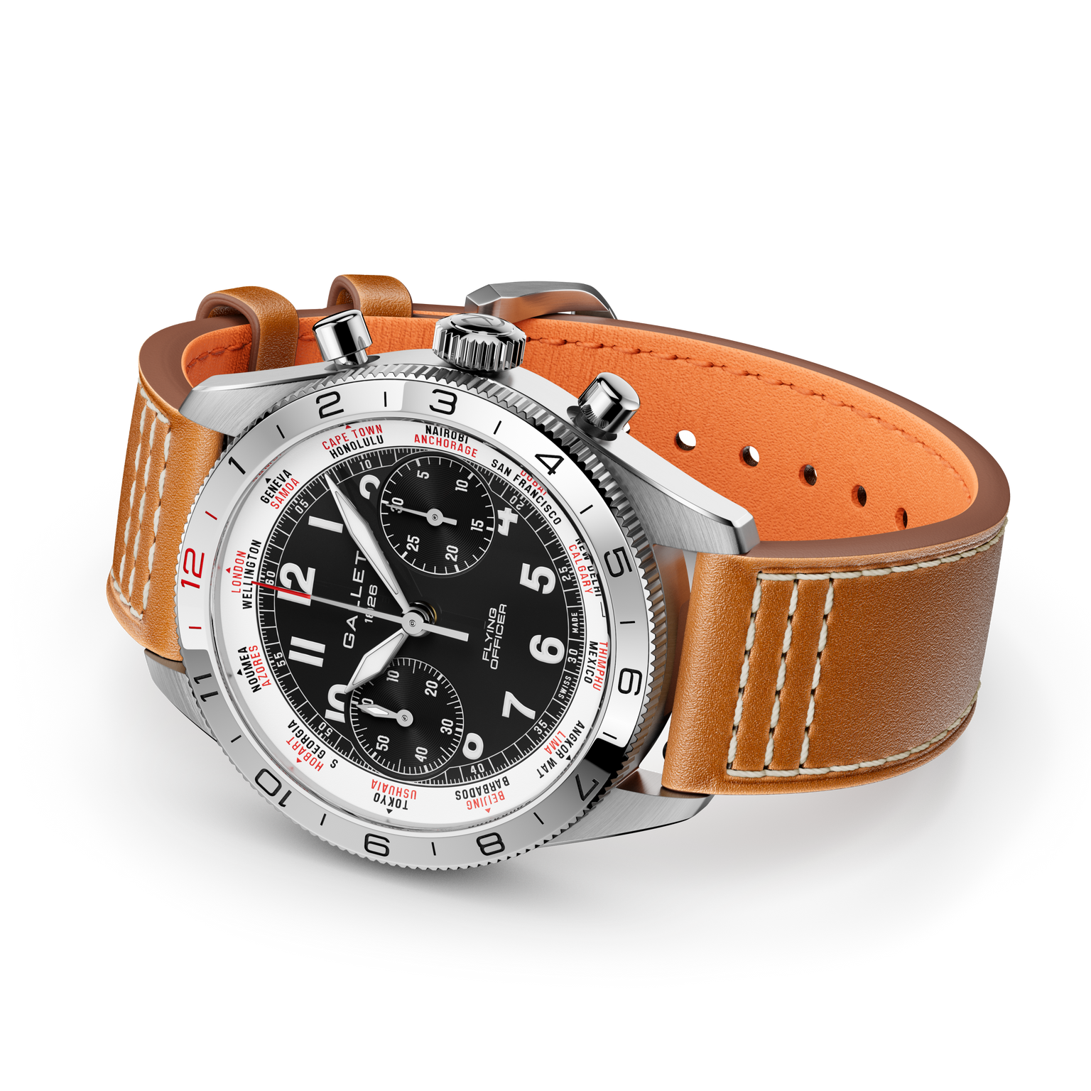 Flying Officer | 40mm, Steel Case, Brown Leather Strap