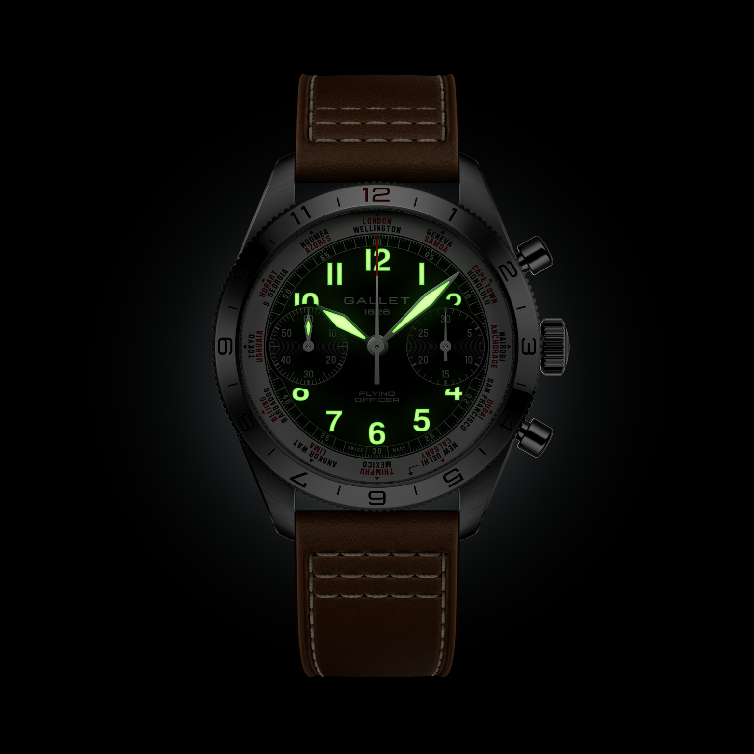 Flying Officer | 40mm, Steel Case, Brown Leather Strap